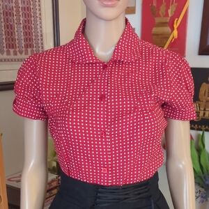 Wet Seal Red and White Polka Dot Button Down Shirt